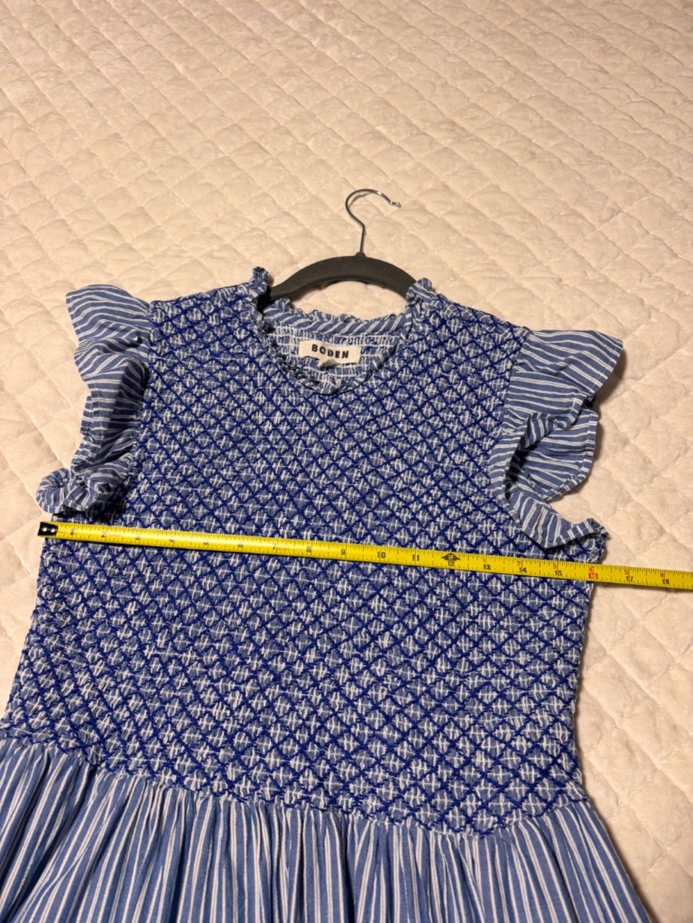 Boden Smocked Bodice Midi dress blue and white striped - Picture 5 of 8